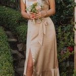 Show Me Your Mumu  Claire Midi Dress Champagne Luxe Satin Slit Sleeveless Gold S Photo 0