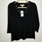 Michael by Michael Kors Sm Black 3/4 Sleeve Top w/Laced Silver Grommets Photo 1