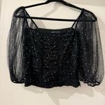 ZARA Brand New Rhinestone Tulle Puff sleeve black top Photo 4