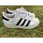 Adidas  Superstar White Black Striped Sneakers 9.5 Classic Streetwear Quiet Luxe Photo 3
