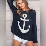 My Michelle Nautical Coastal Navy White Anchor Open Knit Oversized Lightweight Sweater XL Photo 1