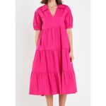 English Factory  Magenta Pink Short Puff Sleeve V-Neck Midi Dress Medium Photo 1