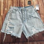 Forever 21 Women High Rise Relaxed Fit Distressed Light Blue Mom Shorts Size 29” Photo 4