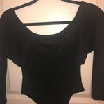 Tobi Black Off The Shoulder Bodysuit w/ Lace Up Back Photo 2