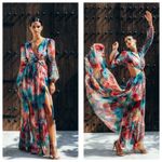 NWT Sukiso Esvedra Gown in Tropical Palm Size Small Cut Out Resort wear Wedding Pink Photo 1