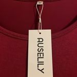 NWT Auselily Above the Knee Long Sleeve Pocket Dress Sz Medium Minimalist Basic Red Photo 3