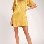 Lulus Blossom Golden Yellow Floral Jacquard Shift Dress Lightweight Satin Sz S Photo 11