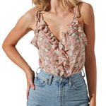 ASTR  The Label; TIE STRAP RUFFLE BODYSUIT IN BLACK PURPLE size XS Photo 1