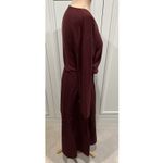 ZARA  Womens Wrap Dress Large Burgundy Midi V-Neck Long Sleeve Knit Photo 6