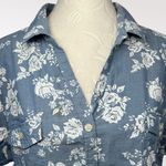 Faded Glory  Blue Floral Chambray Button Down Shirt Size Large Photo 1