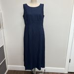 Laura Ashley Vtg Sz 12 Dress Linen Blend Midi Lagenlook Sleeveless Classic Navy Photo 2