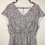 She & Sky  Women’s Leopard Print Beige Black Ruched Open Back Short Sleeve Romper Photo 1