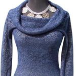 Cache Navy Metallic Exaggerated Oversize Collar Top New SOFT Sweater NWT $98 Photo 0