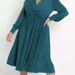 Eloquii Knot Front Pleated Skirt Dress in teal, size 16 Photo 0