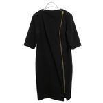 Jana Kos Black Asymmetrical Zipper Black Short Sleeve Midi Dress Size 8 NWT Photo 1