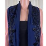Talbots Women's Beaded Silk Scarf Midnight Blue Navy Blue Photo 4