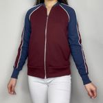 Alternative Apparel Maroon Red, Navy Blue, & White Bomber Zip-Up Track Jacket Photo 1
