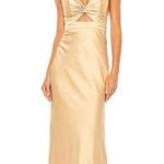 Mac Duggal Long Formal Dress Gold Tie Front with Key Hole Detail in Champagne Photo 0