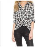 Free People Black White Plaid Lace-Up Cutout Snap Down Gauze Long Sleeve Shirt Photo 2