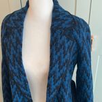 St. John NWT  Chevron Knit Belted Trench Coat in Teal Blue and Black sz Small Photo 2