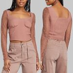 Wild Fable Long Sleeve Lace Bustier Top Mauve Pink Brown Y2K 90s Cropped Crop M Photo 1