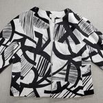 Chico's Womens Jacket Size 1 Black White Bi-Color Geometric Open Front Career Photo 7