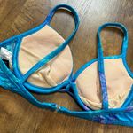 Vtg Athena Shimmer Floral Bikini Top Sz 10 Turquoise Blue Beach Resort Photo 5