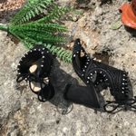 Black Women Sandals size 7 1/2 Dark Academia Grunge cutout suede chunky heel Photo 1