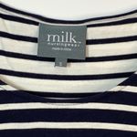 Milk Nursingwear Women's Pullover 3/4 Sleeve Striped Top Navy Blue & White Small Photo 3