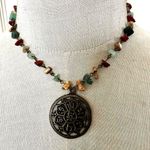 Vintage Gemstone Tibetan Buddhist Sanskrit Bronze Pendant Necklace Photo 0
