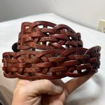 Fossil Woven Leather Belt Sz M Brass Tone Hardware Photo 2