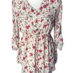 J for Justify Floral Print 3/4 Sleeve Button Front Gold Details Tunic Blouse Photo 2