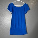 Weaver Blue Short Sleeve Tunic Top Women’s Small Smocked Neck Boho Style Photo 2