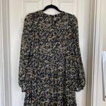 ZARA  Metallic Thread Printed Midi Dress Black Gold Balloon Sleeves Size Medium Photo 6