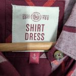 SO Plaid Shirt Dress Long Sleeve Roll Tab Sleeves Red Burgundy with Pockets Small Photo 4