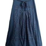 Vintage 70's Jane Schaffhausen Belle France Prairie Floral Midi Tie Waist Skirt Blue Size 10 Photo 0