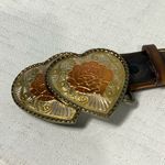 Western Brown Leather Monogrammed “Regina” Belt DBL Heart With Roses Buckle Sm Photo 2