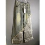 Aelfric Eden  Leather Spilt Asymmetrical Gold Baggy Distressed Jeans 30 NWT Photo 1