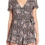 Lush Clothing LUSH Black Multi Paisley Floral Short Sleeve Boho Surplice / Faux Wrap Romper L Photo 0