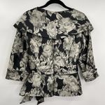 Alex Evenings  Floral Faux Wrap Blouse Top Black Silver Portrait Collar Small Photo 1