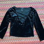 Forever 21 BLACK VELVET SECY BASIC CRISS CROSS CROP TOP Photo 0
