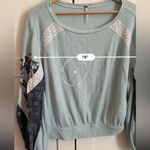 Free People  Balloon Long Sleeve Casual Clash Thermal Top Mint Green Floral SZ M Photo 4
