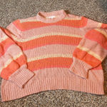 LC Lauren Conrad XL Striped Knit Sweater Womens Pink Orange Balloon Sleeve Photo 0