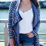 Lucky Brand | Western Aztec Scarf Pattern Longline Open Front Cardigan - Size L Photo 0