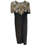 Lawrence‎ Kazar New York Silk Beaded Gown Party Dress Formal Evening Black Size L Photo 1