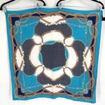 Vintage Ninto 100% Silk Square Hand Rolled Scarf Equestrian Blue Turquoise Photo 1
