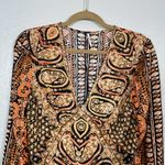 Free People Women S Orange Black Wild and Free Long Sleeve Boho Printed Blouse Photo 2