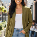 Eileen Fisher Olive Green Melange 100% Baby Alpaca Cardigan Sweater Size Medium Photo 0