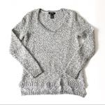 White House | Black Market WHBM XS Marled Metallic Grey V Neck Sweater Cotton Blend Photo 0