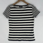 CHAPS ‎ Navy and White Striped 100% Cotton Boat Neck Short Sleeve Tee NWT Size S Photo 0